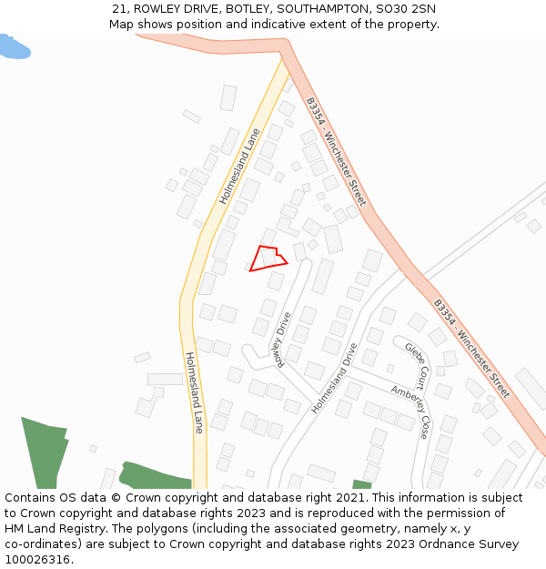 21, ROWLEY DRIVE, BOTLEY, SOUTHAMPTON, SO30 2SN: Location map and indicative extent of plot