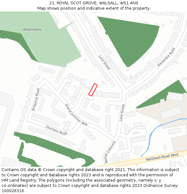 21, ROYAL SCOT GROVE, WALSALL, WS1 4NS: Location map and indicative extent of plot