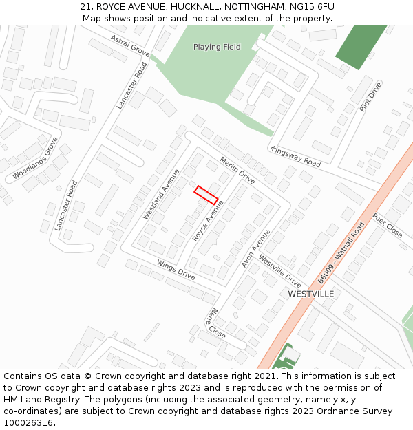 21, ROYCE AVENUE, HUCKNALL, NOTTINGHAM, NG15 6FU: Location map and indicative extent of plot