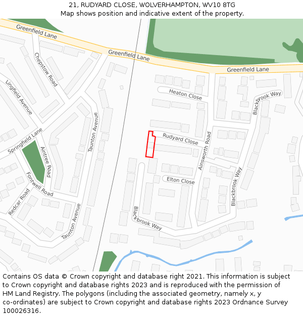 21, RUDYARD CLOSE, WOLVERHAMPTON, WV10 8TG: Location map and indicative extent of plot