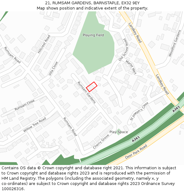 21, RUMSAM GARDENS, BARNSTAPLE, EX32 9EY: Location map and indicative extent of plot