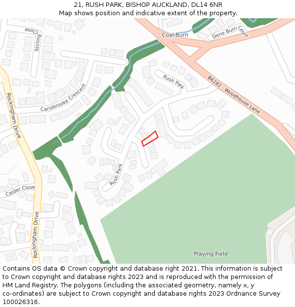 21, RUSH PARK, BISHOP AUCKLAND, DL14 6NR: Location map and indicative extent of plot