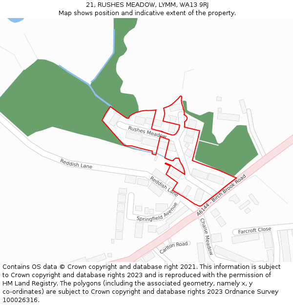 21, RUSHES MEADOW, LYMM, WA13 9RJ: Location map and indicative extent of plot
