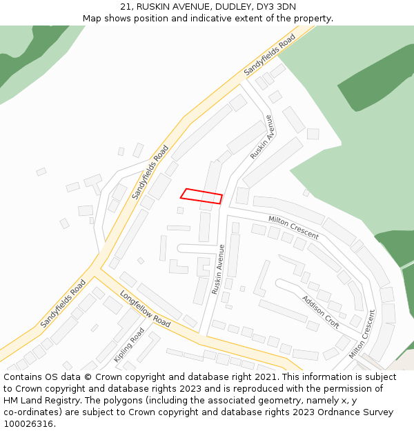 21, RUSKIN AVENUE, DUDLEY, DY3 3DN: Location map and indicative extent of plot