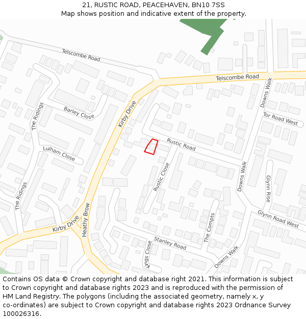 21, RUSTIC ROAD, PEACEHAVEN, BN10 7SS: Location map and indicative extent of plot