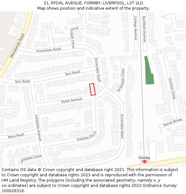 21, RYDAL AVENUE, FORMBY, LIVERPOOL, L37 2LD: Location map and indicative extent of plot