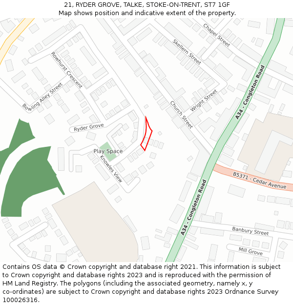 21, RYDER GROVE, TALKE, STOKE-ON-TRENT, ST7 1GF: Location map and indicative extent of plot