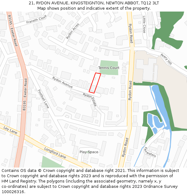 21, RYDON AVENUE, KINGSTEIGNTON, NEWTON ABBOT, TQ12 3LT: Location map and indicative extent of plot