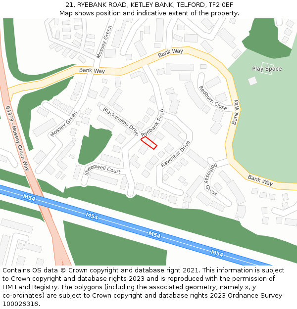 21, RYEBANK ROAD, KETLEY BANK, TELFORD, TF2 0EF: Location map and indicative extent of plot