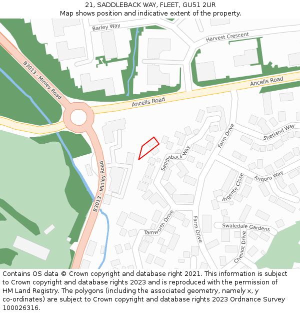 21, SADDLEBACK WAY, FLEET, GU51 2UR: Location map and indicative extent of plot