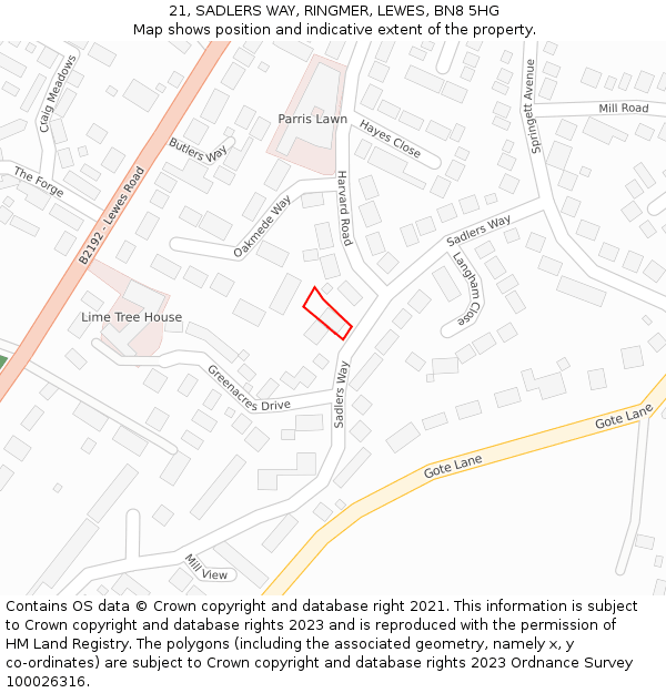 21, SADLERS WAY, RINGMER, LEWES, BN8 5HG: Location map and indicative extent of plot