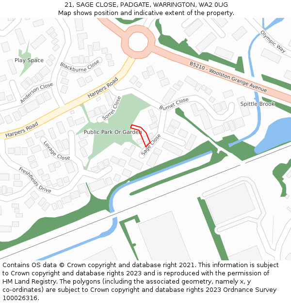 21, SAGE CLOSE, PADGATE, WARRINGTON, WA2 0UG: Location map and indicative extent of plot