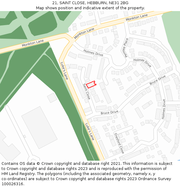 21, SAINT CLOSE, HEBBURN, NE31 2BG: Location map and indicative extent of plot