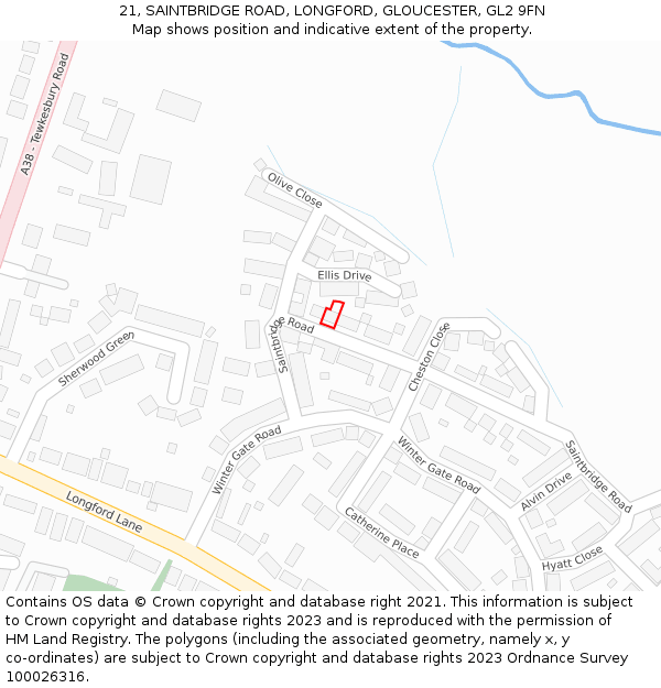 21, SAINTBRIDGE ROAD, LONGFORD, GLOUCESTER, GL2 9FN: Location map and indicative extent of plot