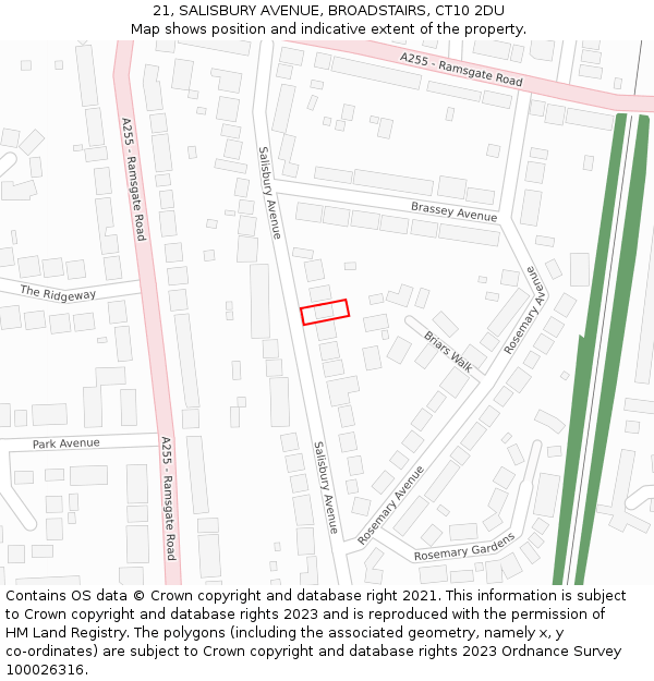 21, SALISBURY AVENUE, BROADSTAIRS, CT10 2DU: Location map and indicative extent of plot