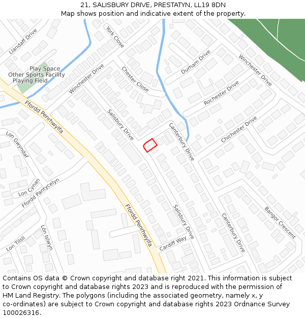 21, SALISBURY DRIVE, PRESTATYN, LL19 8DN: Location map and indicative extent of plot