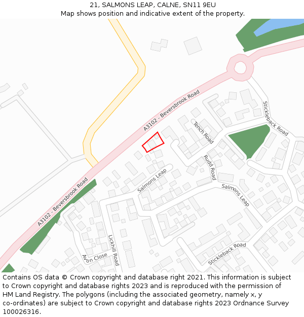 21, SALMONS LEAP, CALNE, SN11 9EU: Location map and indicative extent of plot