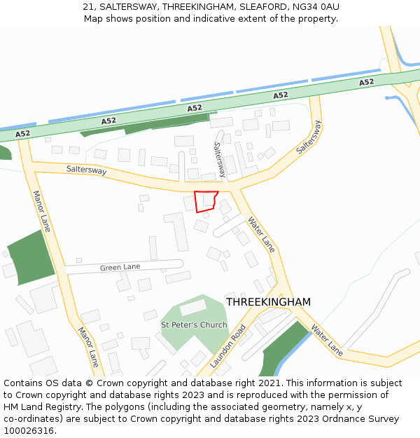 21, SALTERSWAY, THREEKINGHAM, SLEAFORD, NG34 0AU: Location map and indicative extent of plot