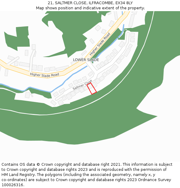 21, SALTMER CLOSE, ILFRACOMBE, EX34 8LY: Location map and indicative extent of plot