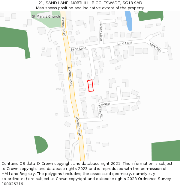21, SAND LANE, NORTHILL, BIGGLESWADE, SG18 9AD: Location map and indicative extent of plot