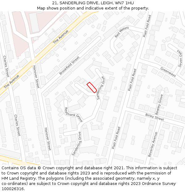 21, SANDERLING DRIVE, LEIGH, WN7 1HU: Location map and indicative extent of plot