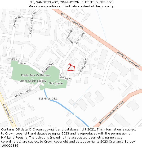 21, SANDERS WAY, DINNINGTON, SHEFFIELD, S25 3QF: Location map and indicative extent of plot