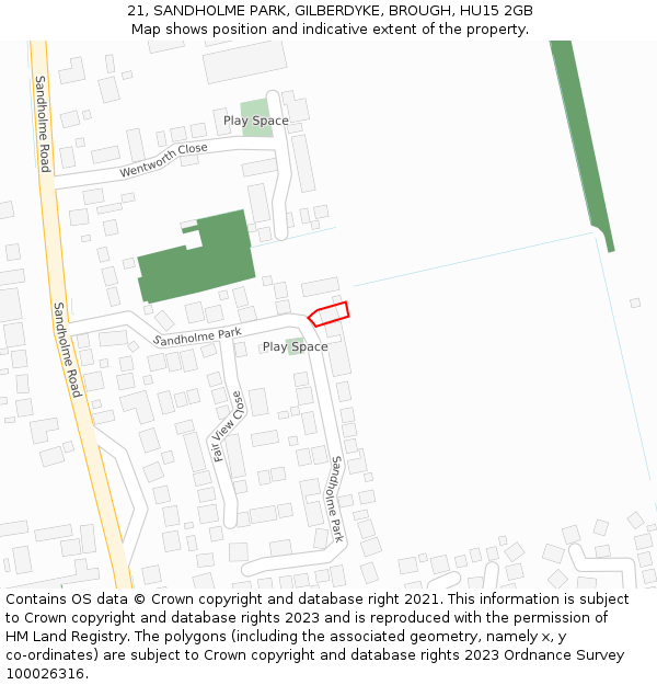 21, SANDHOLME PARK, GILBERDYKE, BROUGH, HU15 2GB: Location map and indicative extent of plot