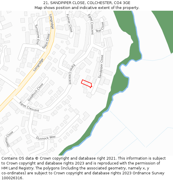 21, SANDPIPER CLOSE, COLCHESTER, CO4 3GE: Location map and indicative extent of plot