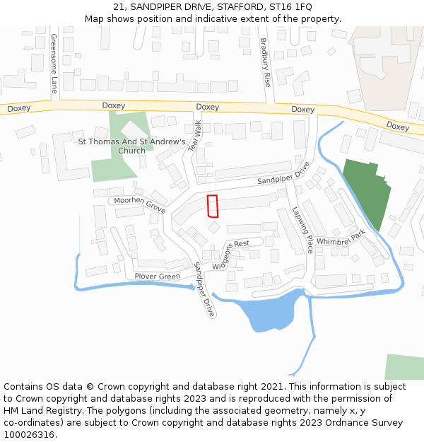 21, SANDPIPER DRIVE, STAFFORD, ST16 1FQ: Location map and indicative extent of plot