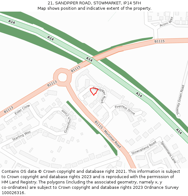 21, SANDPIPER ROAD, STOWMARKET, IP14 5FH: Location map and indicative extent of plot