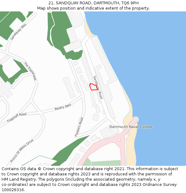 21, SANDQUAY ROAD, DARTMOUTH, TQ6 9PH: Location map and indicative extent of plot