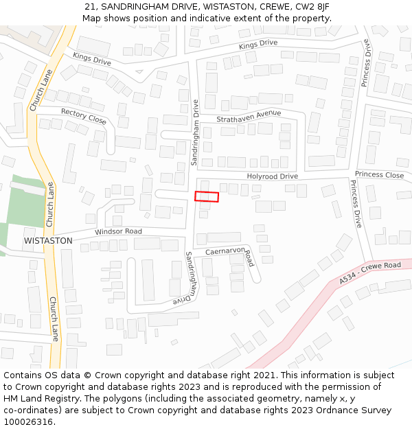 21, SANDRINGHAM DRIVE, WISTASTON, CREWE, CW2 8JF: Location map and indicative extent of plot