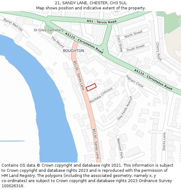 21, SANDY LANE, CHESTER, CH3 5UL: Location map and indicative extent of plot