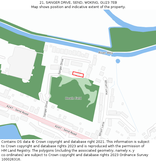 21, SANGER DRIVE, SEND, WOKING, GU23 7EB: Location map and indicative extent of plot