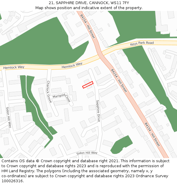 21, SAPPHIRE DRIVE, CANNOCK, WS11 7FY: Location map and indicative extent of plot