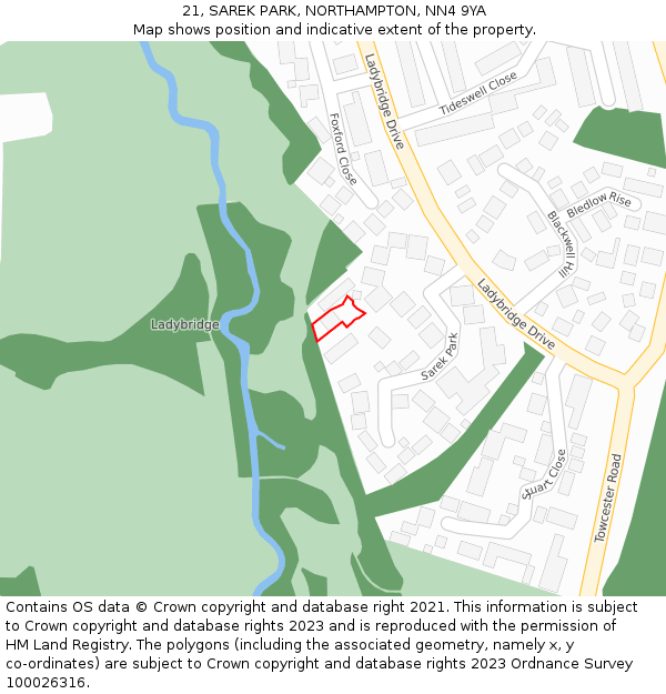 21, SAREK PARK, NORTHAMPTON, NN4 9YA: Location map and indicative extent of plot