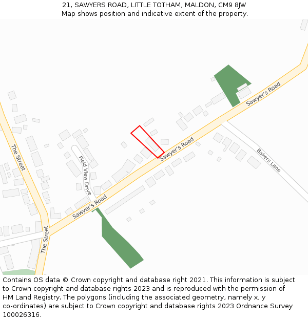 21, SAWYERS ROAD, LITTLE TOTHAM, MALDON, CM9 8JW: Location map and indicative extent of plot