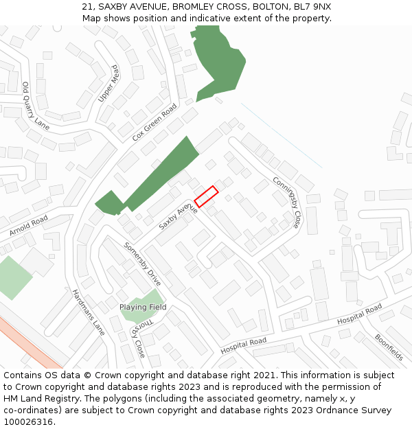 21, SAXBY AVENUE, BROMLEY CROSS, BOLTON, BL7 9NX: Location map and indicative extent of plot