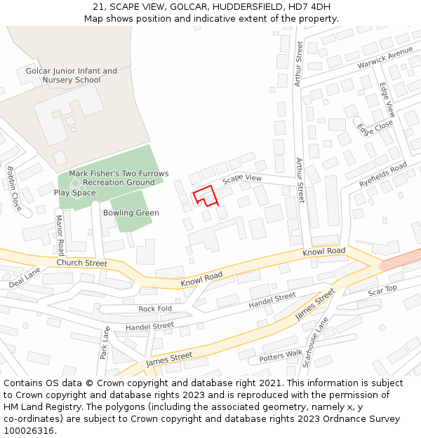 21, SCAPE VIEW, GOLCAR, HUDDERSFIELD, HD7 4DH: Location map and indicative extent of plot