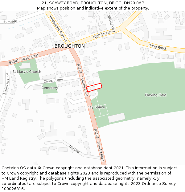 21, SCAWBY ROAD, BROUGHTON, BRIGG, DN20 0AB: Location map and indicative extent of plot