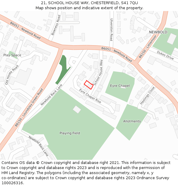 21, SCHOOL HOUSE WAY, CHESTERFIELD, S41 7QU: Location map and indicative extent of plot