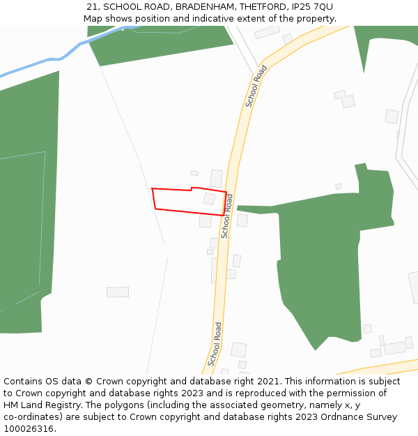21, SCHOOL ROAD, BRADENHAM, THETFORD, IP25 7QU: Location map and indicative extent of plot