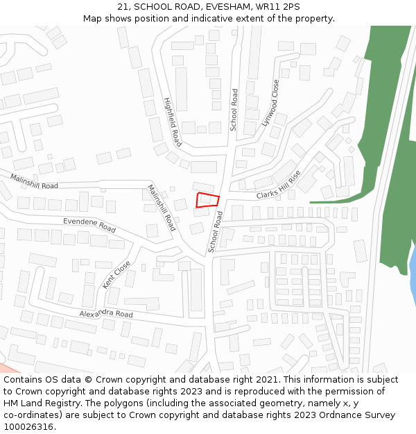 21, SCHOOL ROAD, EVESHAM, WR11 2PS: Location map and indicative extent of plot