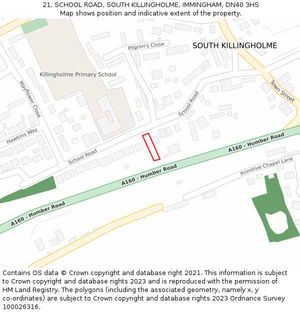 21, SCHOOL ROAD, SOUTH KILLINGHOLME, IMMINGHAM, DN40 3HS: Location map and indicative extent of plot