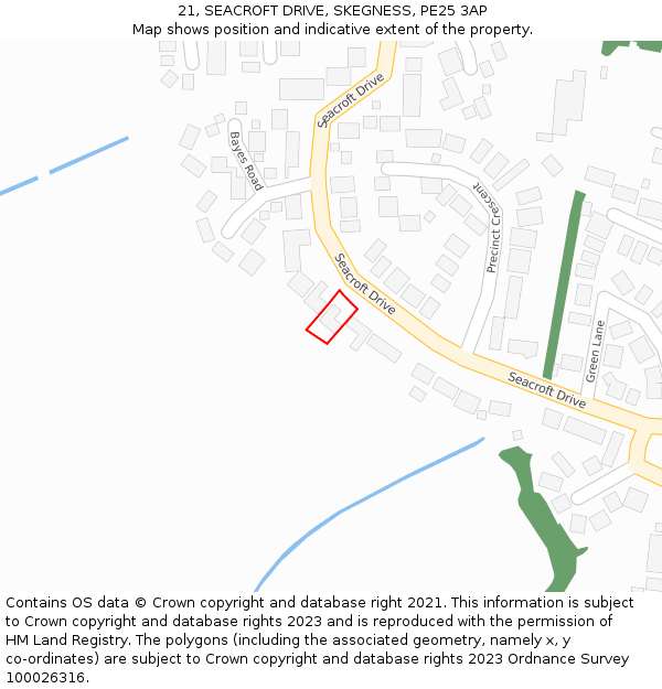 21, SEACROFT DRIVE, SKEGNESS, PE25 3AP: Location map and indicative extent of plot