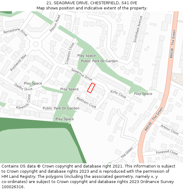 21, SEAGRAVE DRIVE, CHESTERFIELD, S41 0YE: Location map and indicative extent of plot