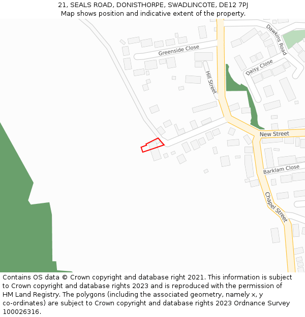 21, SEALS ROAD, DONISTHORPE, SWADLINCOTE, DE12 7PJ: Location map and indicative extent of plot