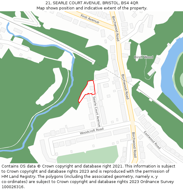 21, SEARLE COURT AVENUE, BRISTOL, BS4 4QR: Location map and indicative extent of plot