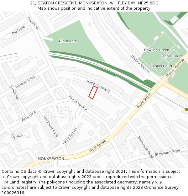 21, SEATON CRESCENT, MONKSEATON, WHITLEY BAY, NE25 8DG: Location map and indicative extent of plot