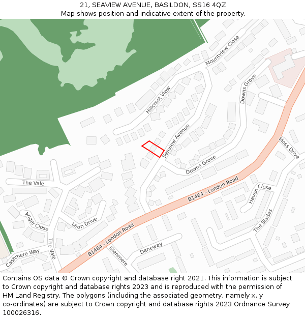 21, SEAVIEW AVENUE, BASILDON, SS16 4QZ: Location map and indicative extent of plot